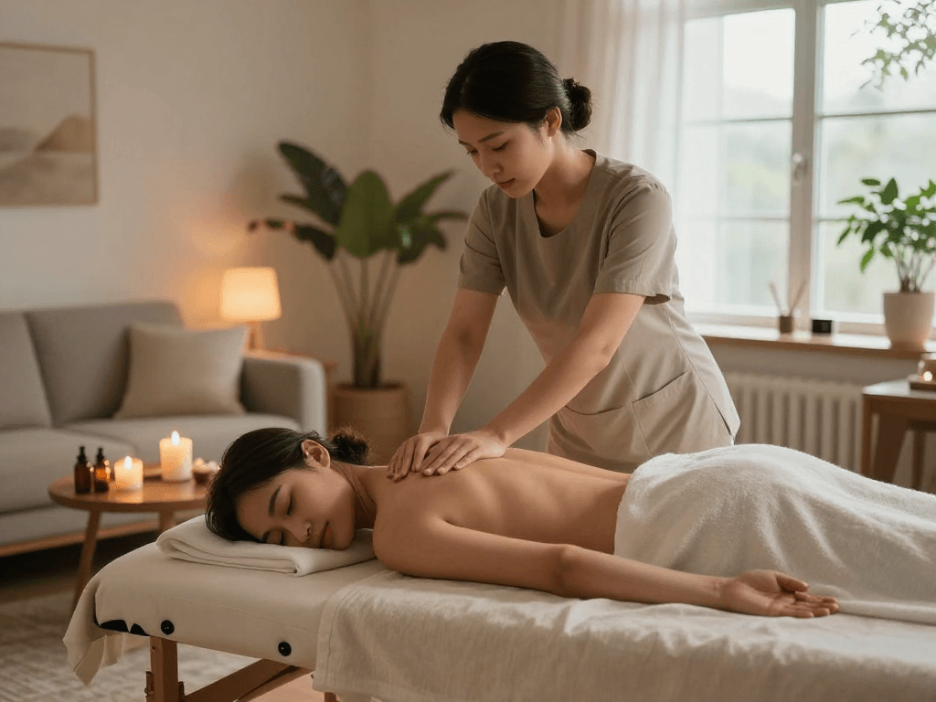 Experience premium 용산출장안마 in a tranquil home massage setting with a professional therapist.