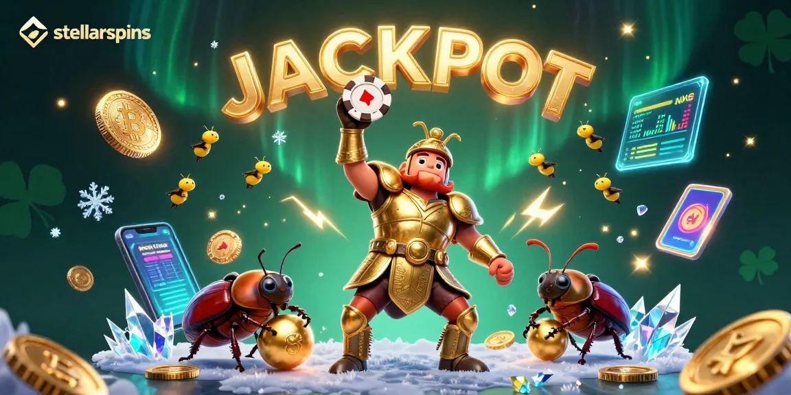 Experience stellarspins as the beetle champions celebrate a thrilling jackpot with vibrant casino elements.