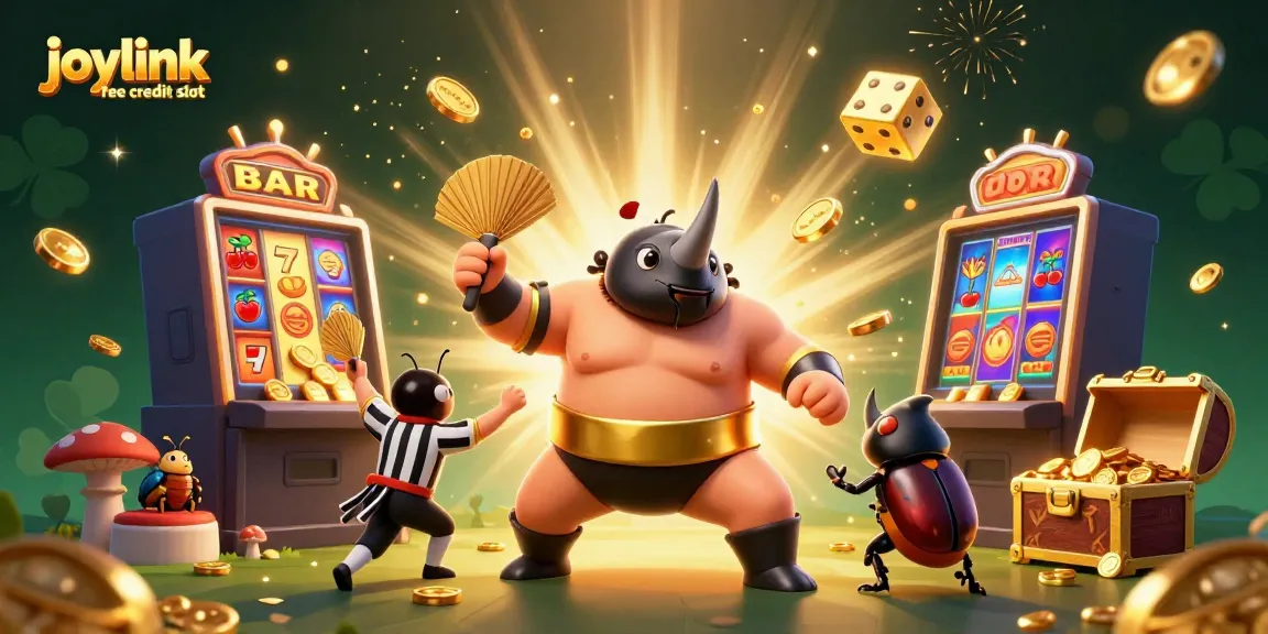 Experience excitement with joylink free credit slot through an energetic 3D casino scene filled with vibrant game elements.