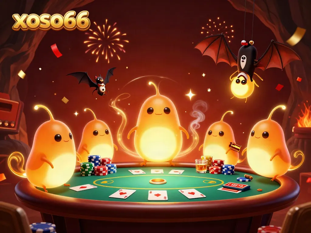 Experience winning moments at xoso66 in a vibrant casino scene illuminated by glowworms.
