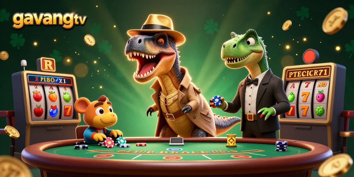 Experience seamless gaming thrills at gavangtv with vibrant casino elements and playful dinosaur characters.