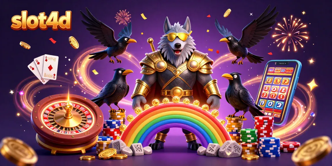 Experience slot4d excitement with Odin, glowing runes, and casino elements in vibrant 3D art.