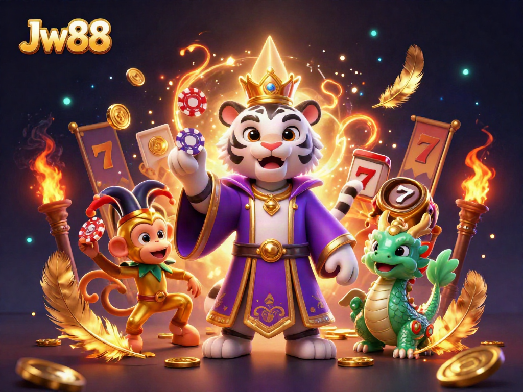 Engage in thrilling casino action with Jw88's vibrant 3D scene showcasing lively characters and gaming excitement.