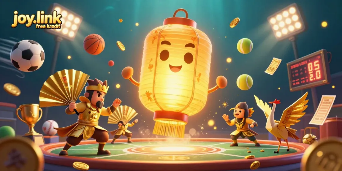 Engage with notable joy.link free kredit offers in this vibrant sports-themed casino illustration.