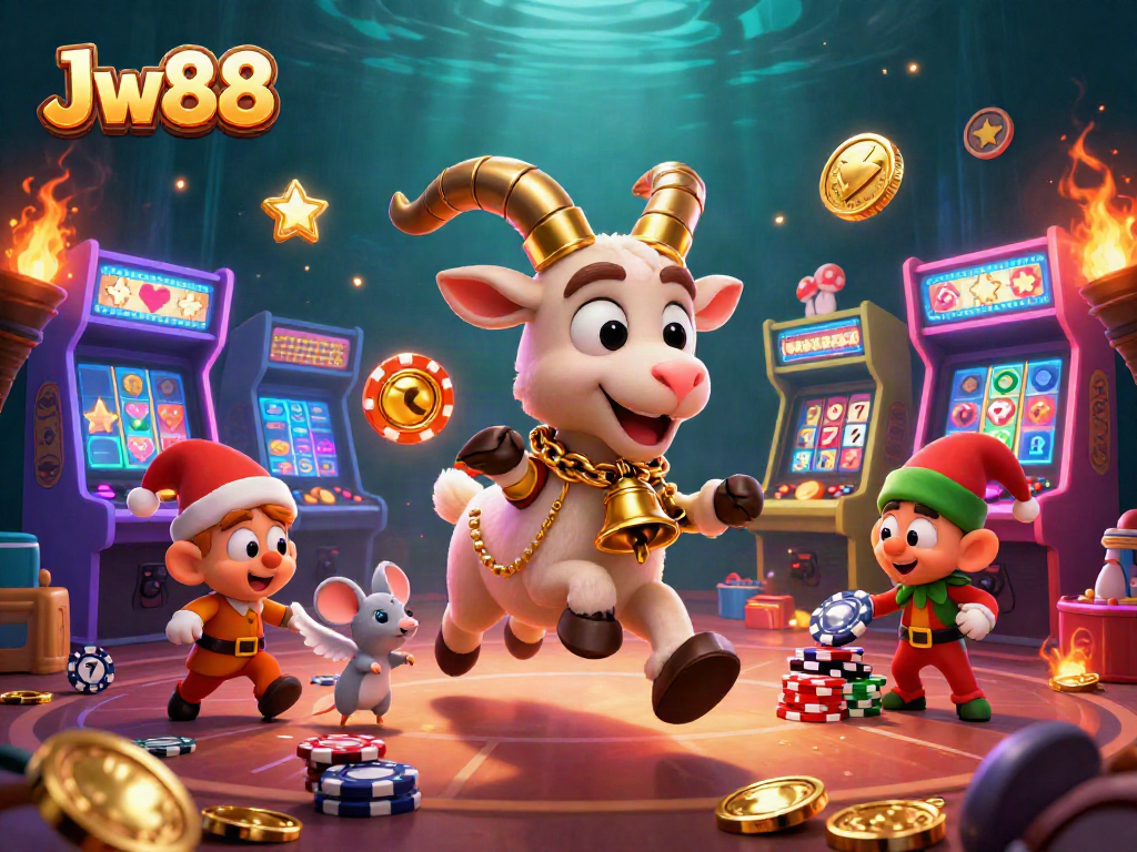 Engage with Jw88's festive casino featuring animated characters and vibrant gaming elements.
