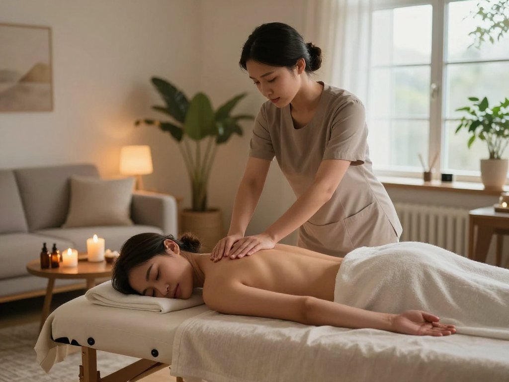 Experience premium 용산출장안마 in a tranquil home massage setting with a professional therapist.