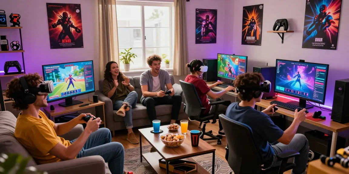 Gamers enjoying engaging gay porn games in a cozy living room setting, filled with energy and excitement.
