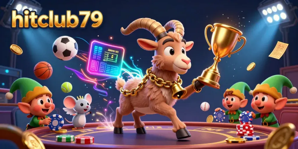 Engage with hitclub79's thrilling casino atmosphere featuring a festive Krampus goat, a tiny angel mouse, and elf gremlins stealing chips.