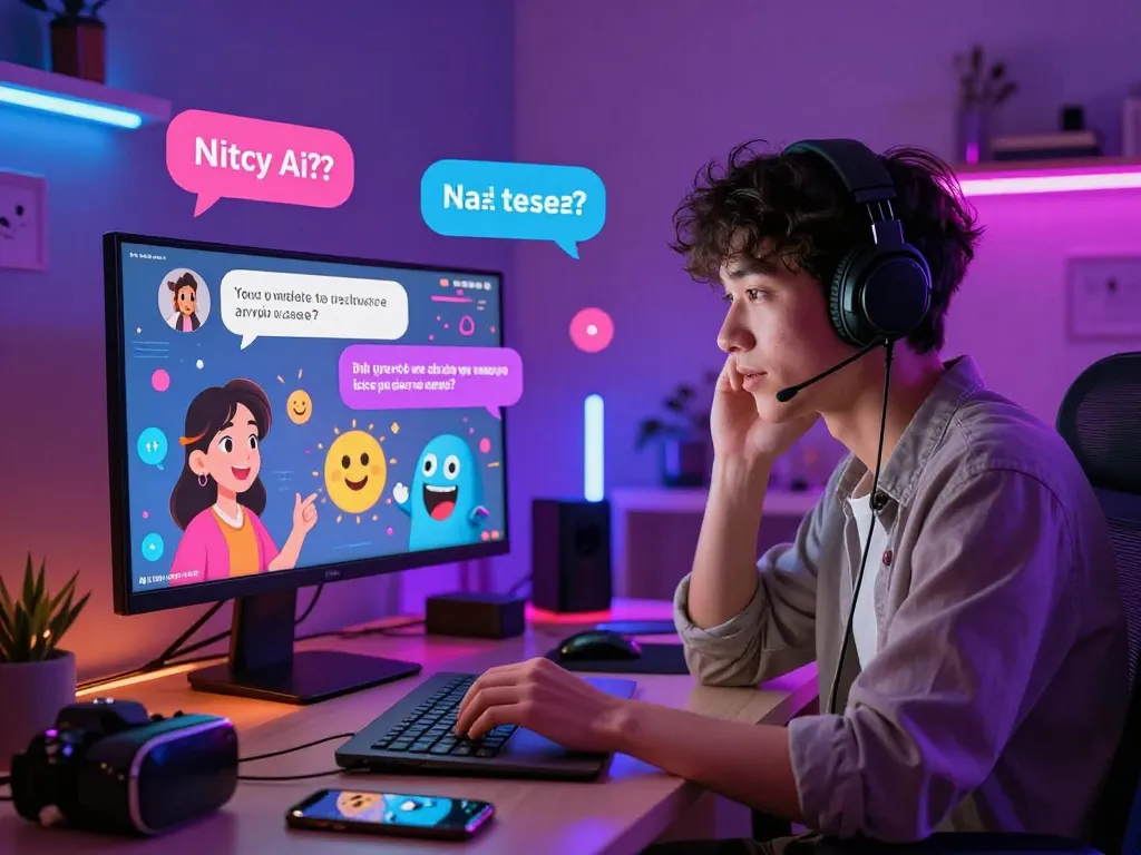 Engaging user interacting in NSFW AI chat showcasing vibrant graphics and lively conversation.