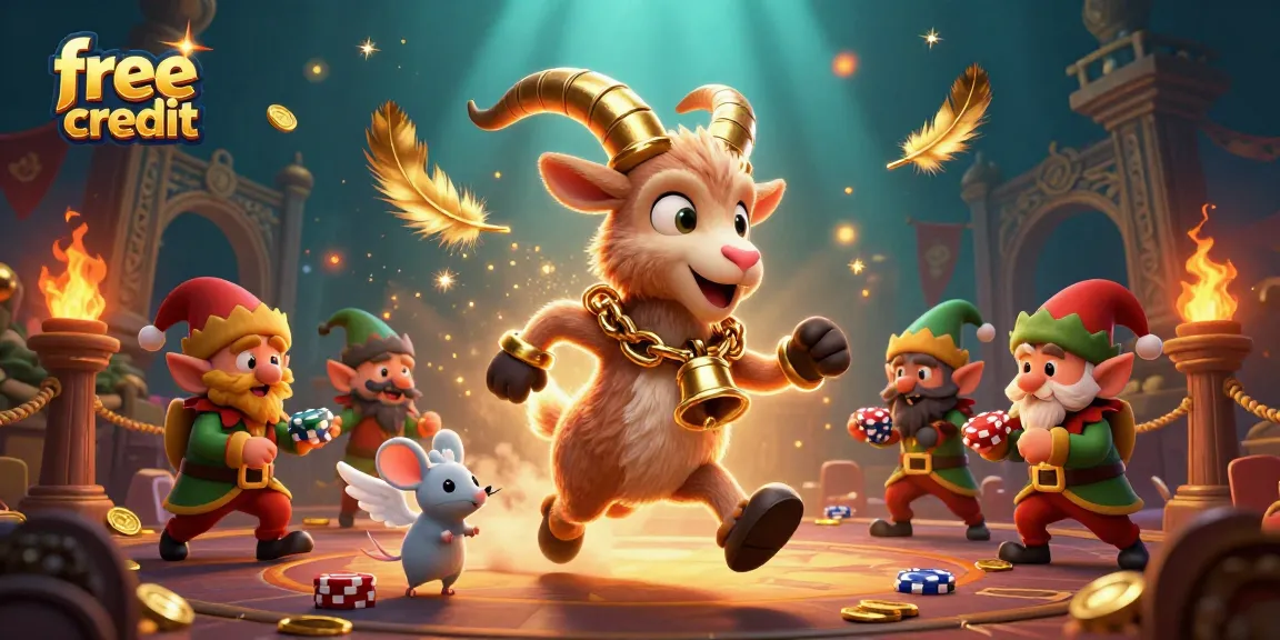 Engage with free credit offers as Krampus and friends manage a festive casino scene filled with vibrant energy.