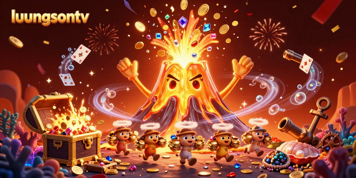 Experience the thrill of gambling with luongsontv as a golden volcano erupts with treasures and adventure.